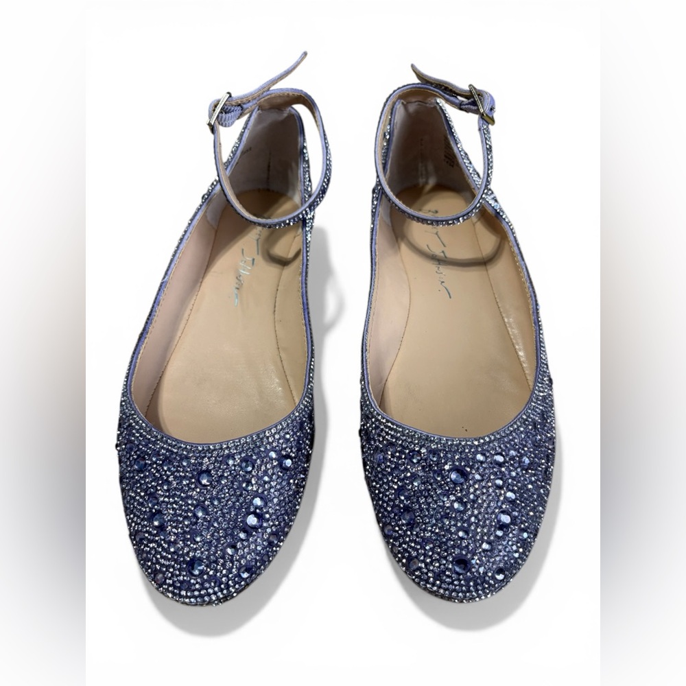 Betsey Johnson Blue Jeweled Ankle-Strap Flats